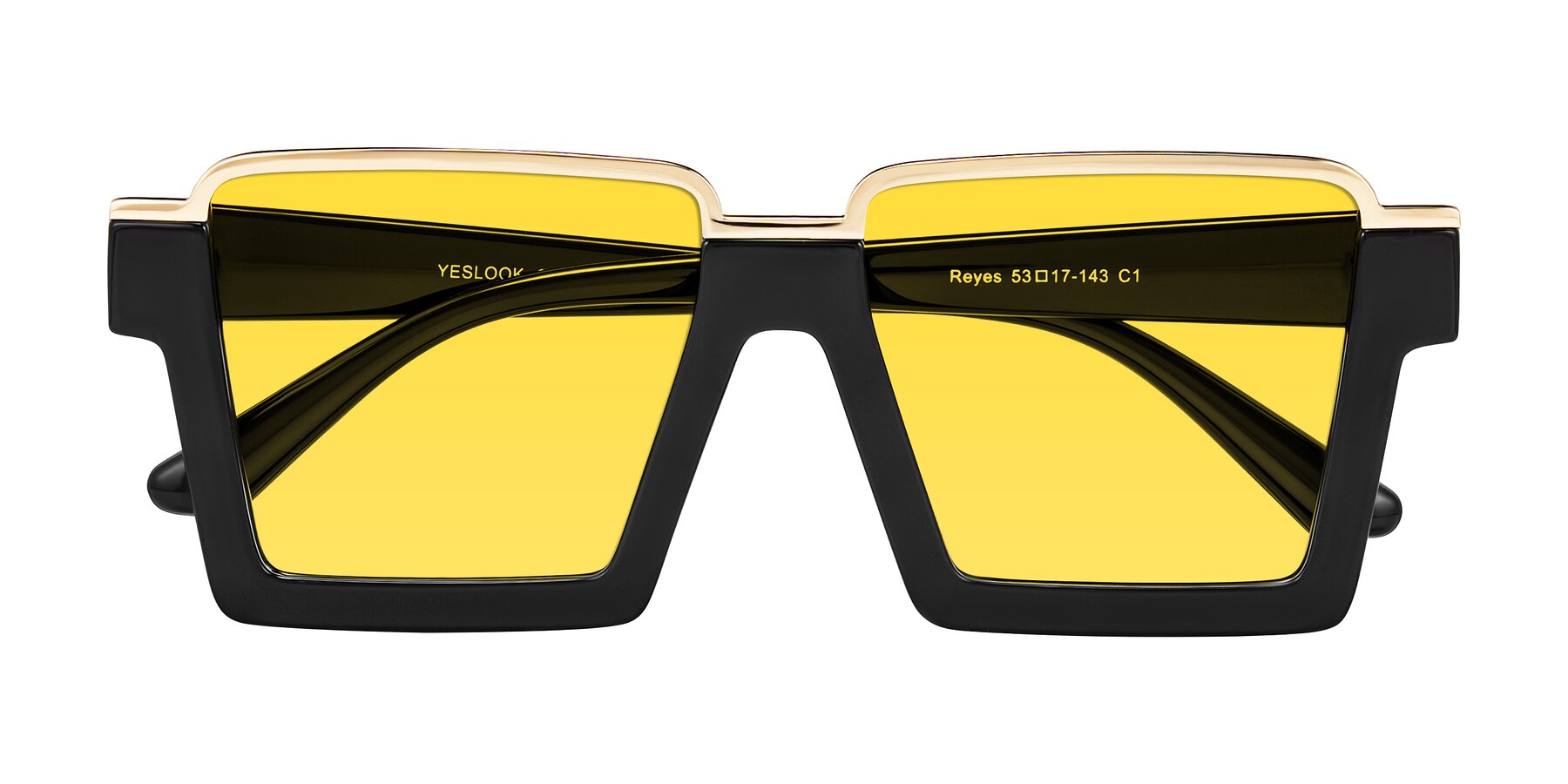 Folded Front of Reyes in Black with Yellow Tinted Lenses