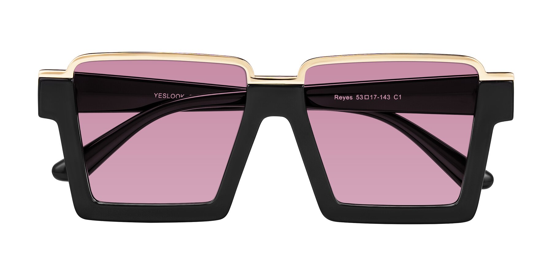 Folded Front of Reyes in Black with Medium Wine Tinted Lenses