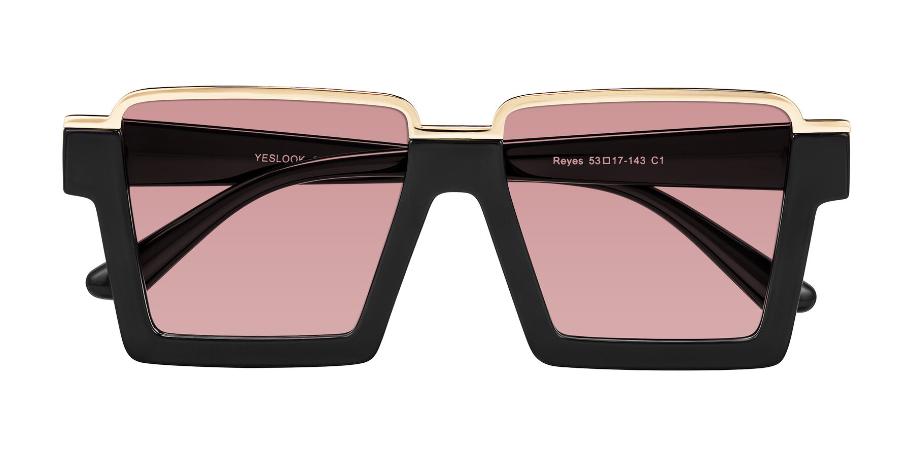 Folded Front of Reyes in Black with Medium Garnet Tinted Lenses