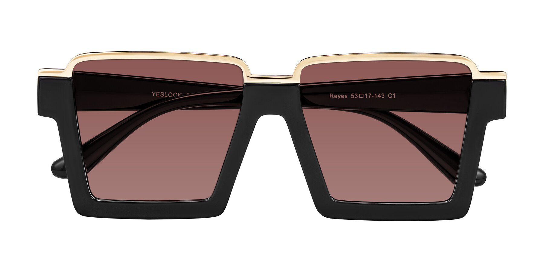 Folded Front of Reyes in Black with Garnet Tinted Lenses