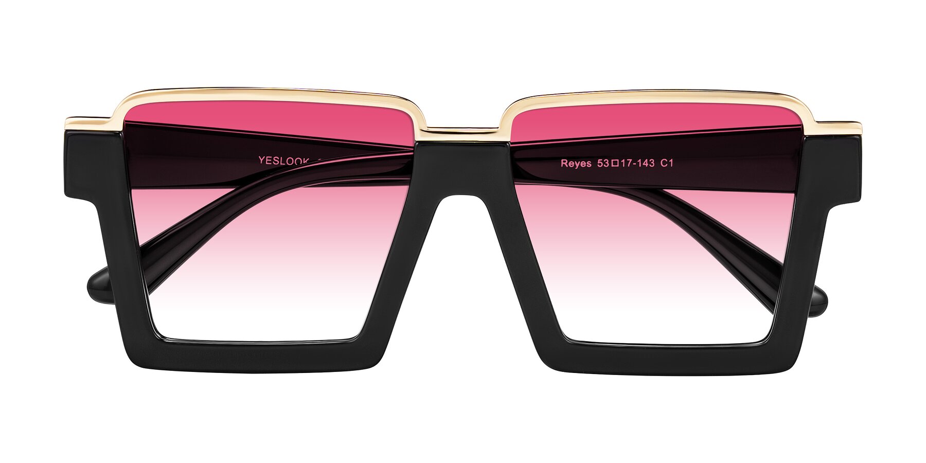 Folded Front of Reyes in Black with Pink Gradient Lenses