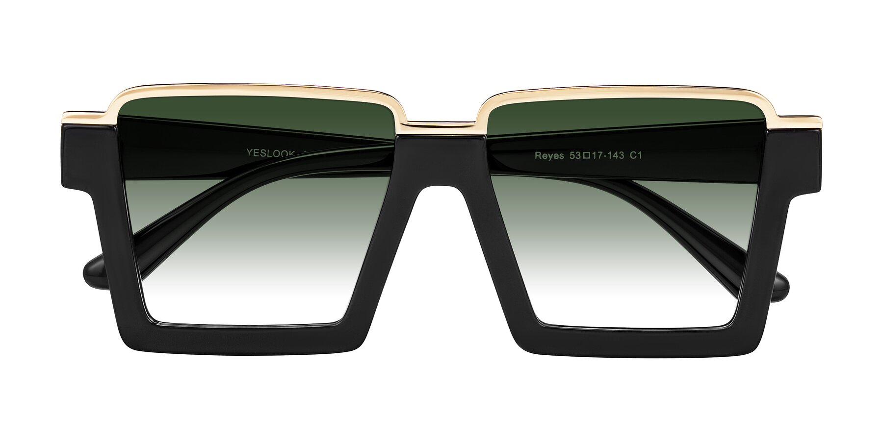 Folded Front of Reyes in Black with Green Gradient Lenses