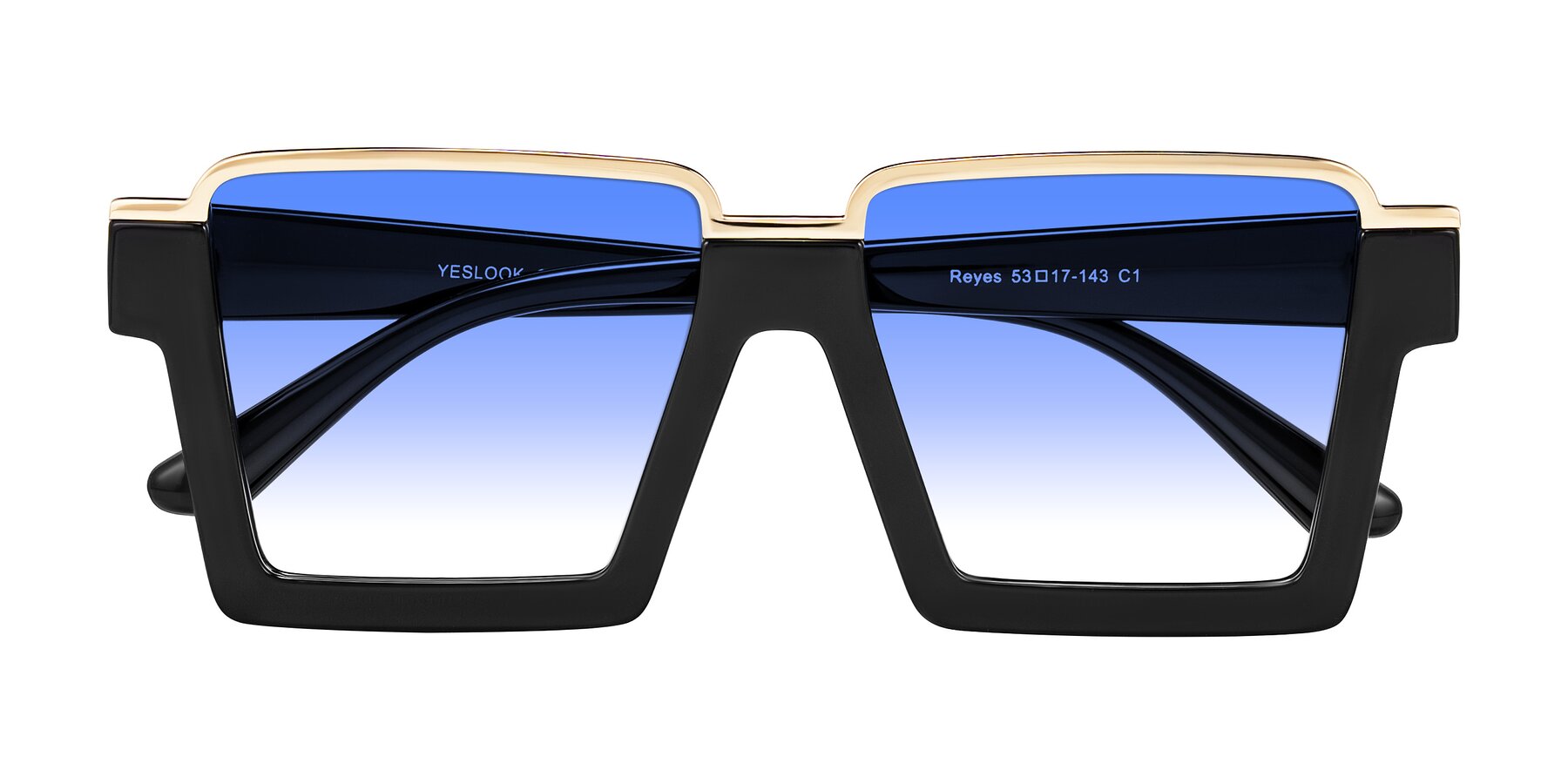 Folded Front of Reyes in Black with Blue Gradient Lenses
