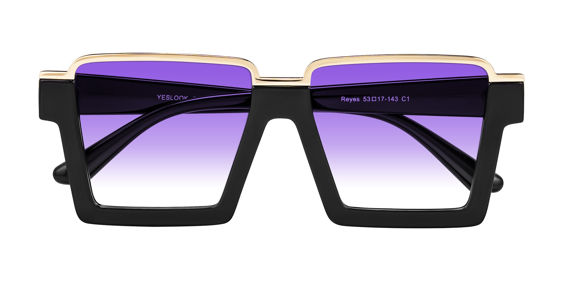 Folded Front of Reyes in Black with Purple Gradient Lenses