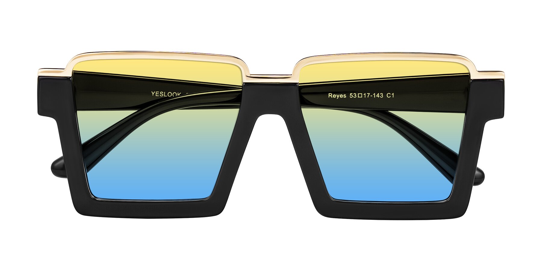 Folded Front of Reyes in Black with Yellow / Blue Gradient Lenses