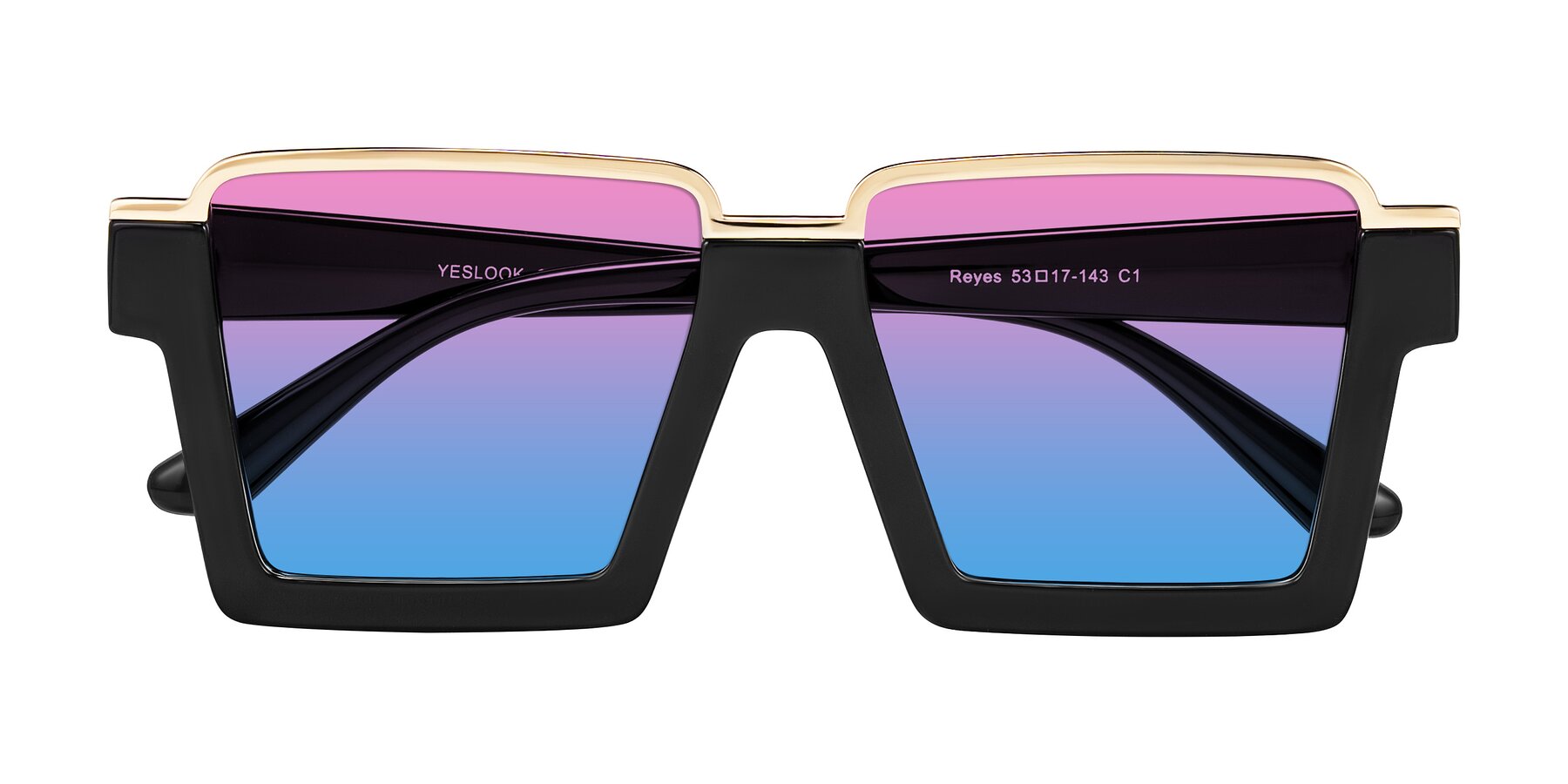 Folded Front of Reyes in Black with Pink / Blue Gradient Lenses