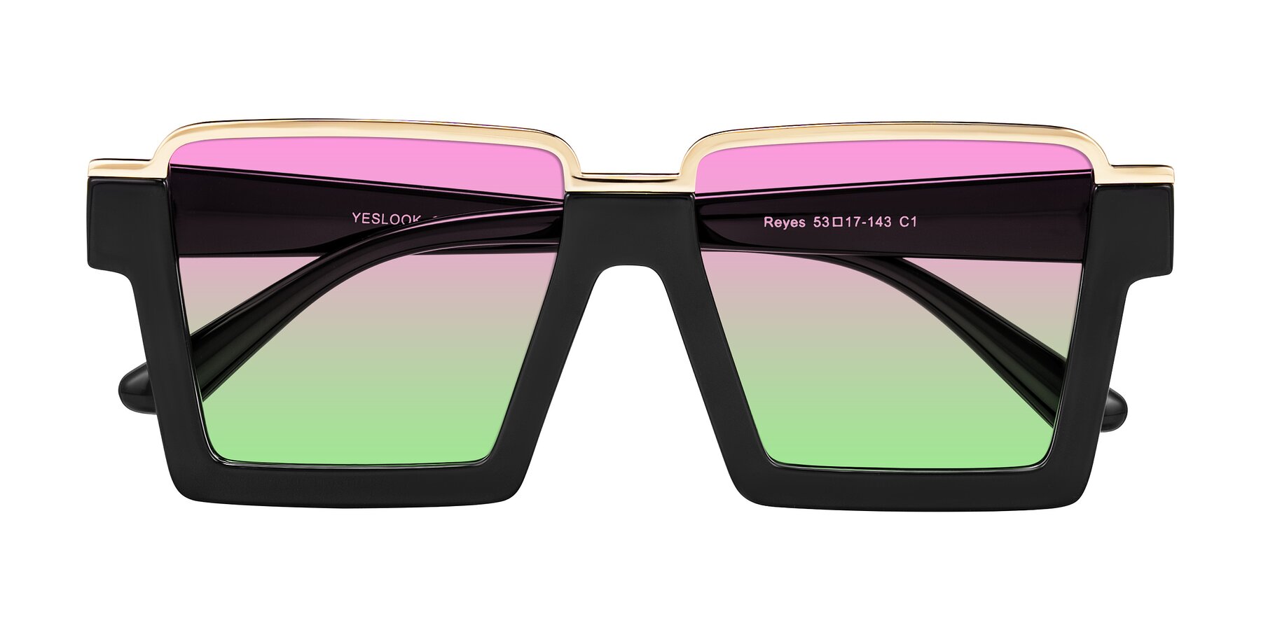 Folded Front of Reyes in Black with Pink / Green Gradient Lenses