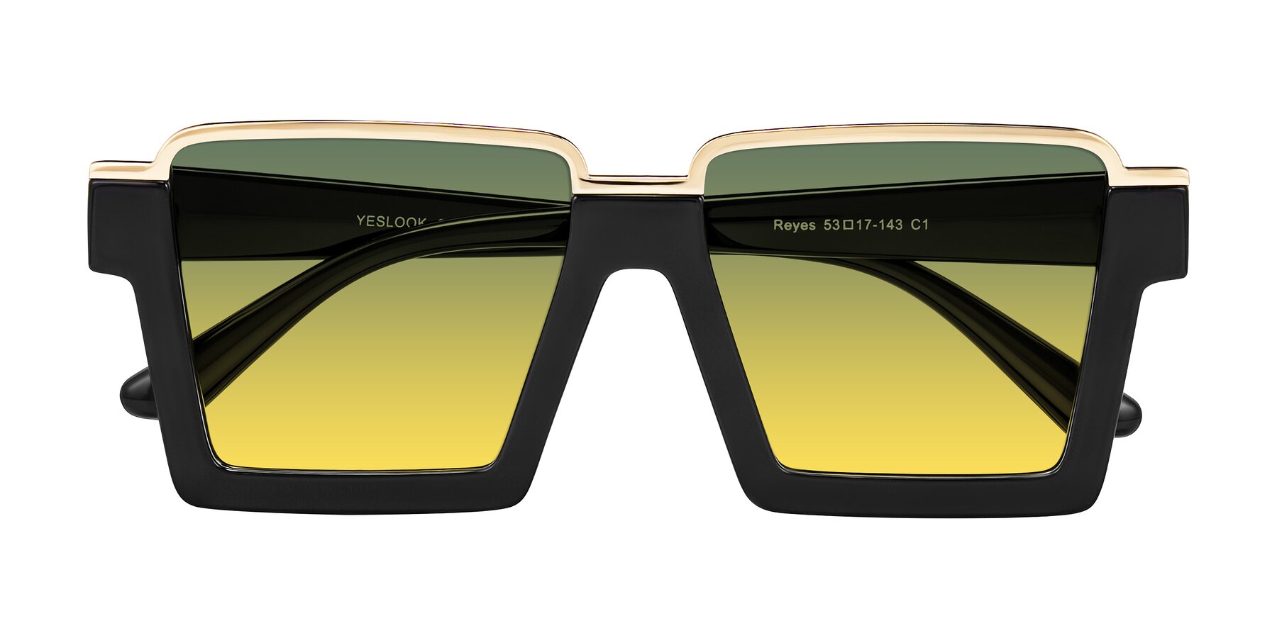 Folded Front of Reyes in Black with Green / Yellow Gradient Lenses
