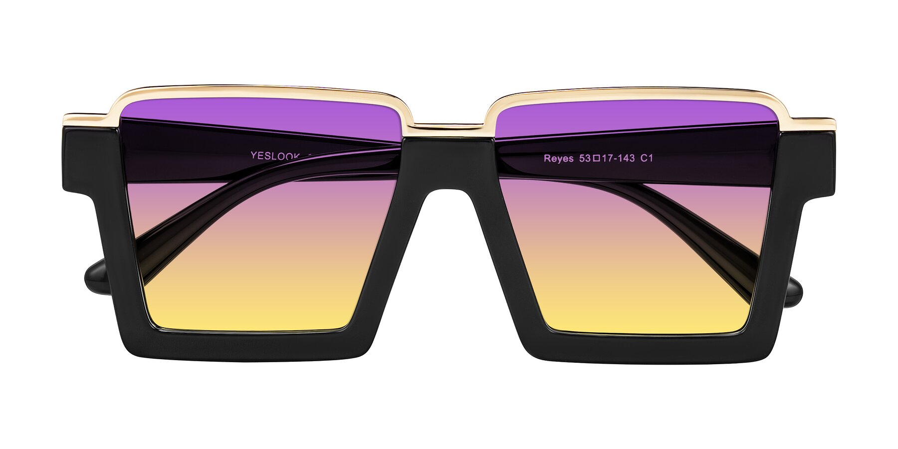Folded Front of Reyes in Black with Purple / Yellow Gradient Lenses