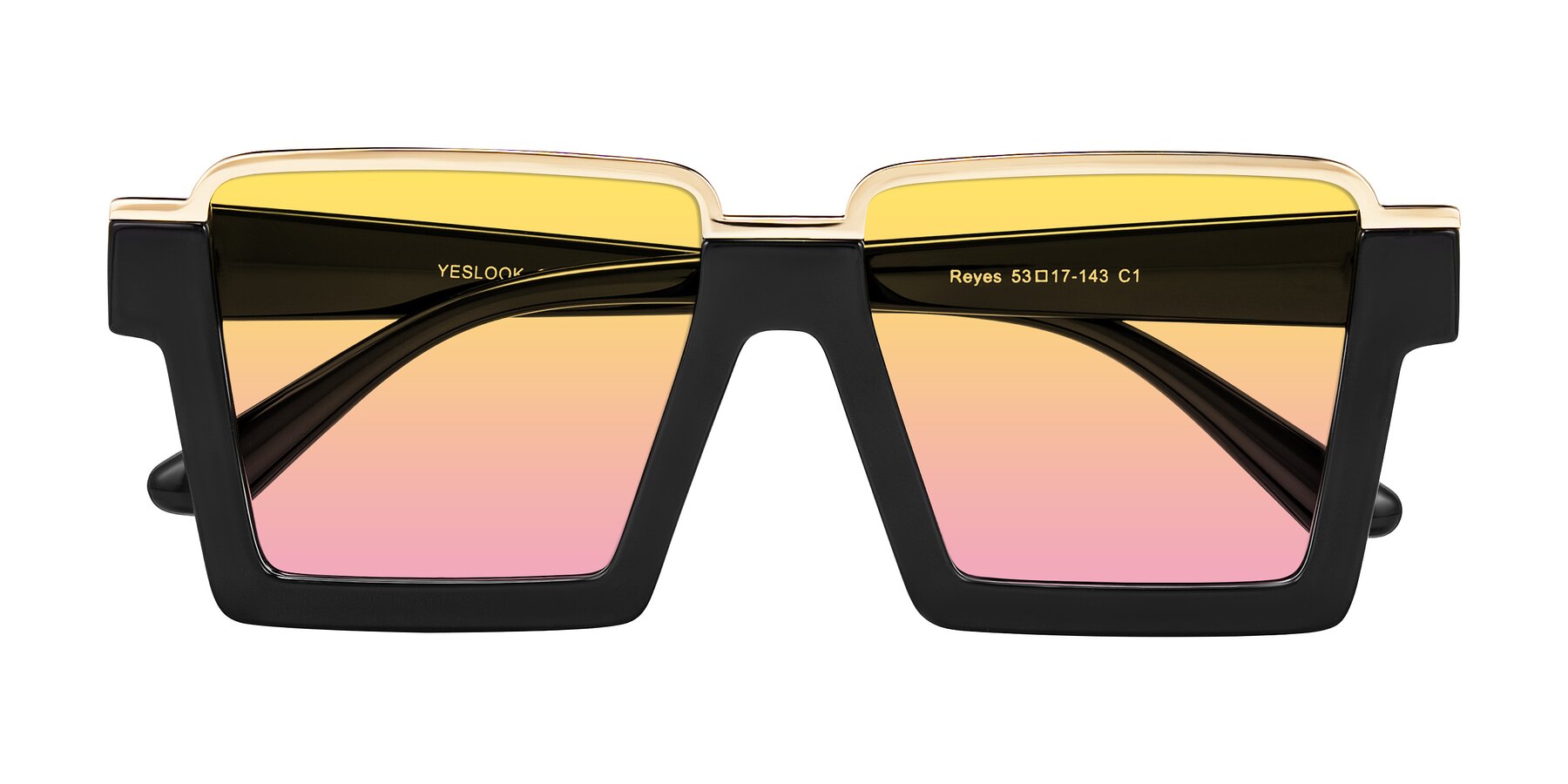 Folded Front of Reyes in Black with Yellow / Pink Gradient Lenses