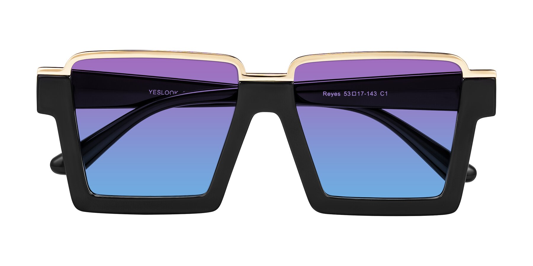 Folded Front of Reyes in Black with Purple / Blue Gradient Lenses