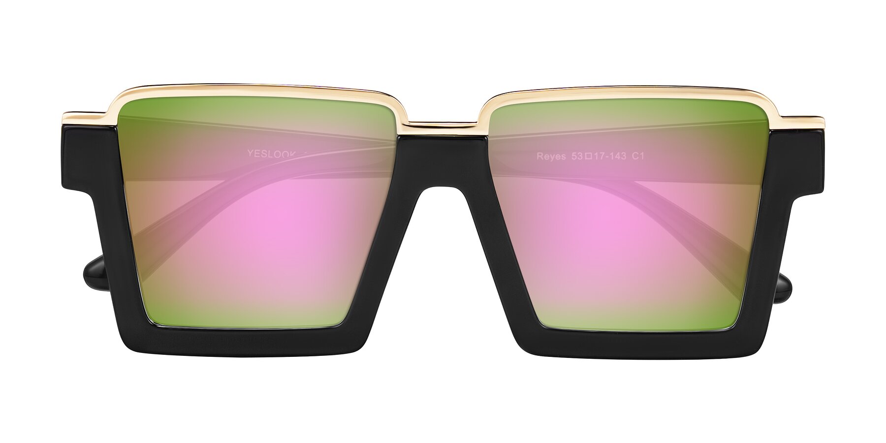 Folded Front of Reyes in Black with Pink Mirrored Lenses