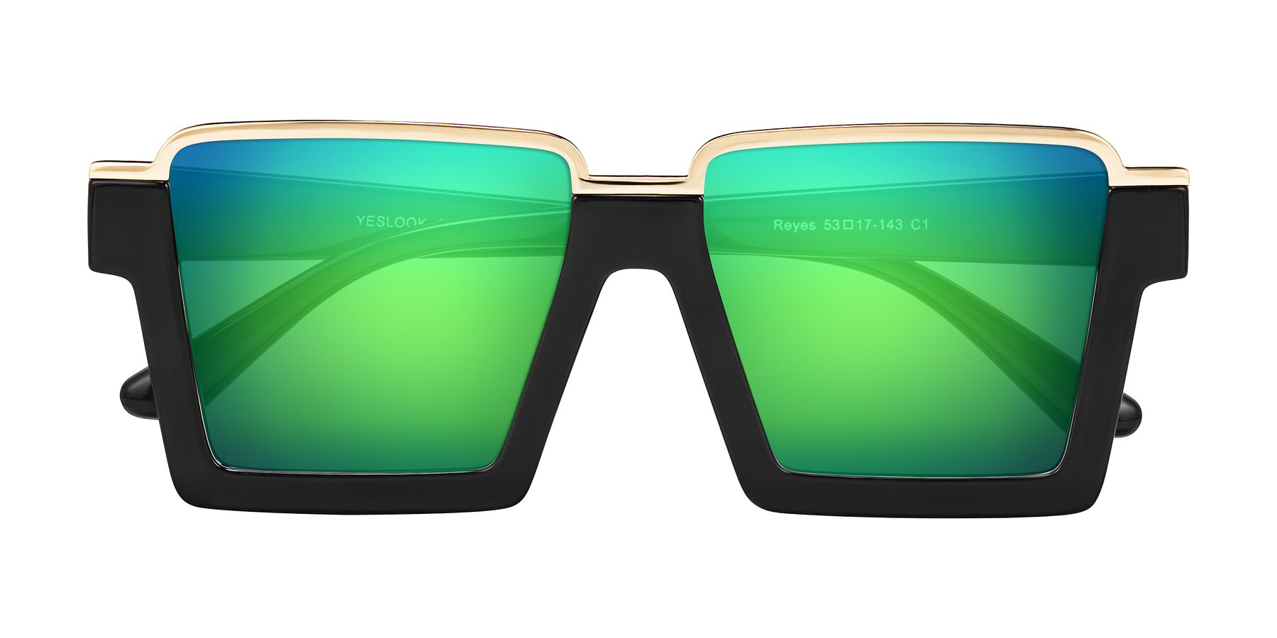 Folded Front of Reyes in Black with Green Mirrored Lenses