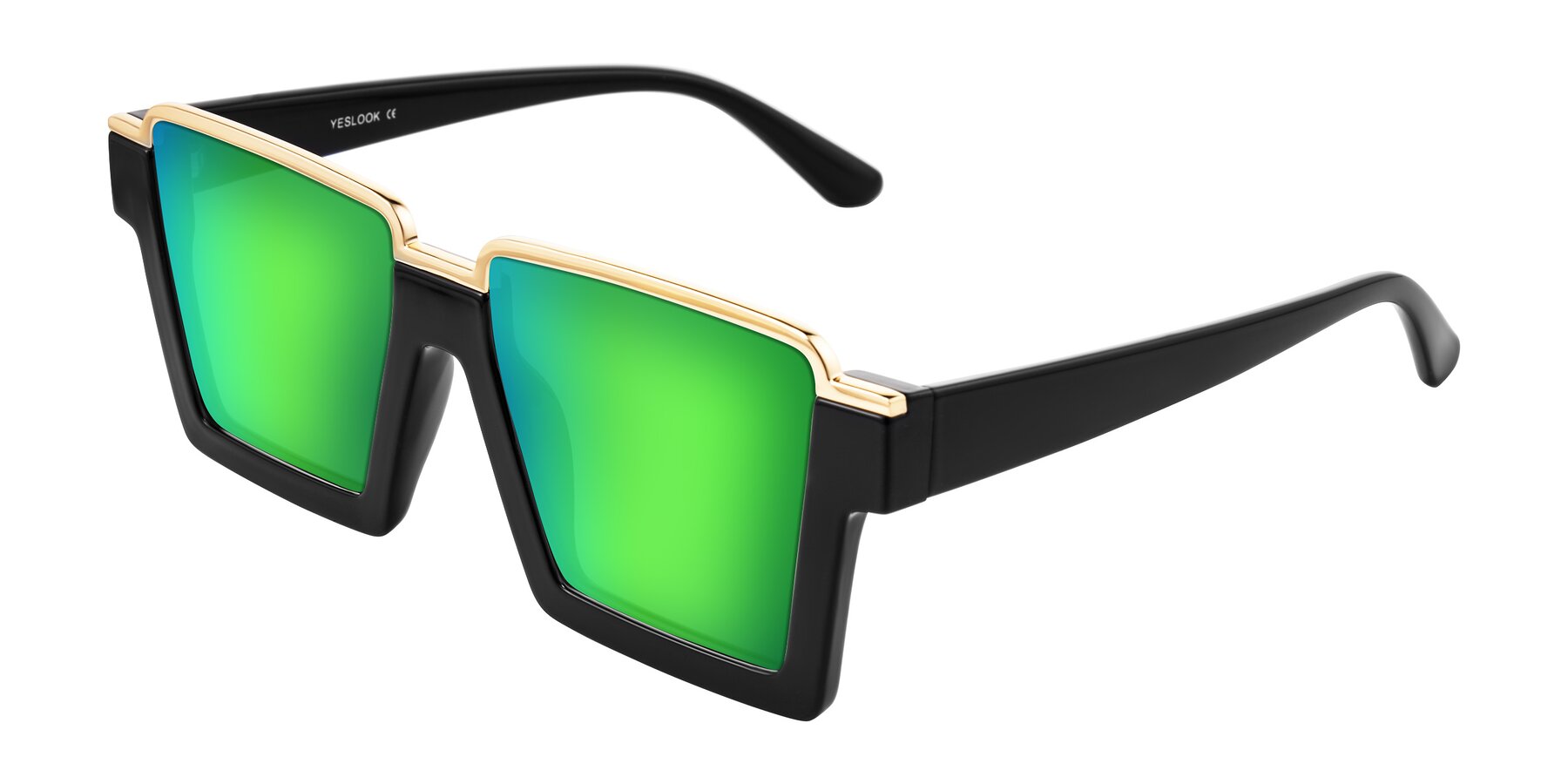 Angle of Reyes in Black with Green Mirrored Lenses