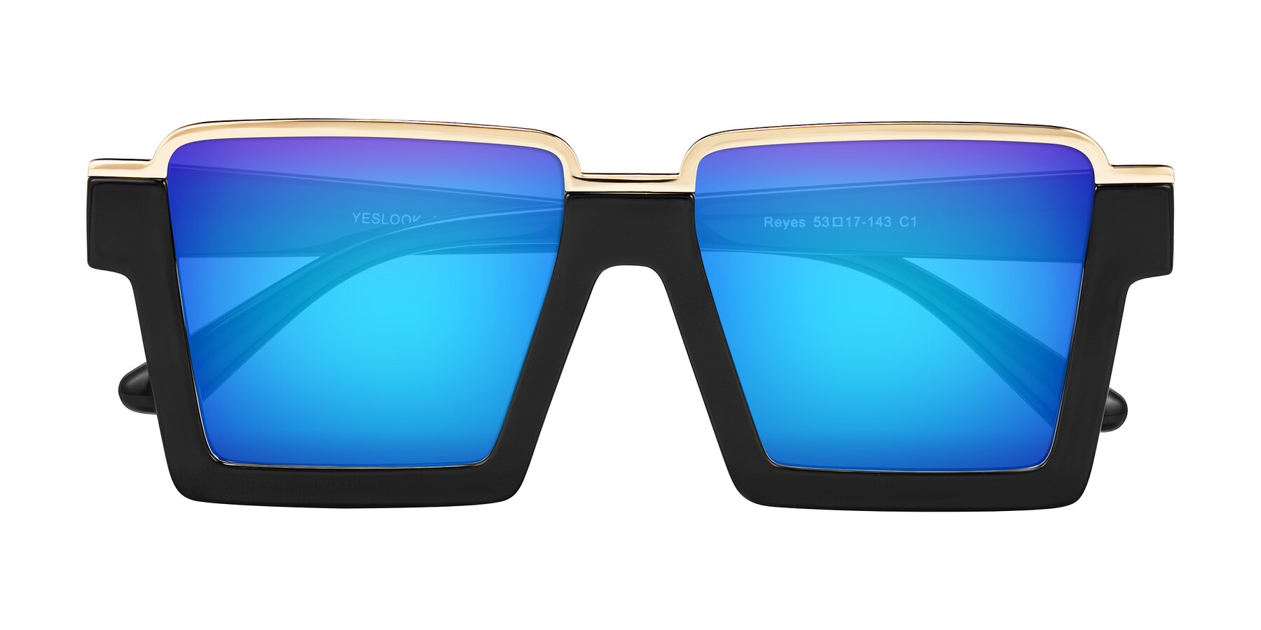 Folded Front of Reyes in Black with Blue Mirrored Lenses