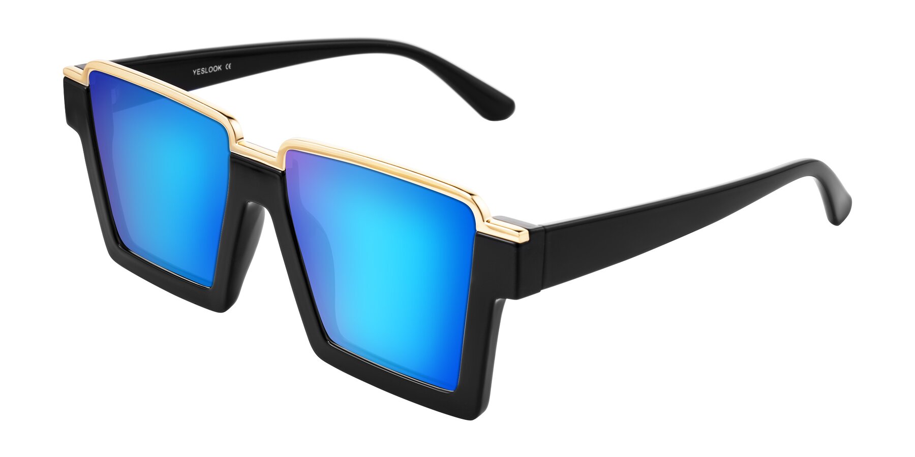 Angle of Reyes in Black with Blue Mirrored Lenses