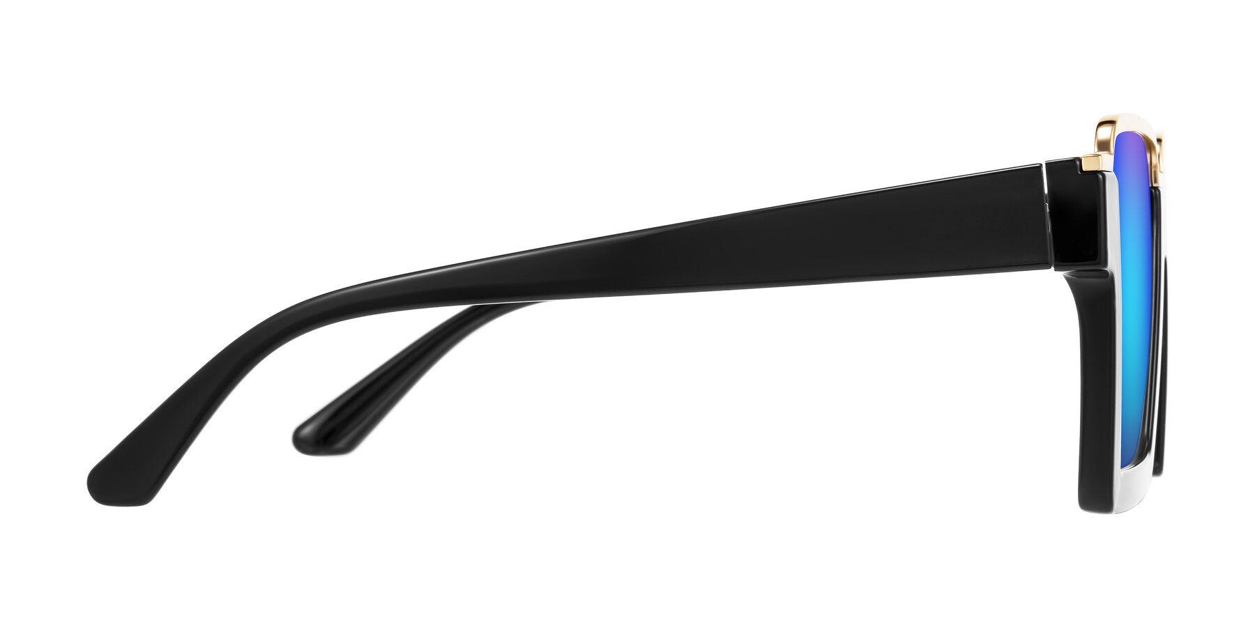 Side of Reyes in Black with Blue Mirrored Lenses