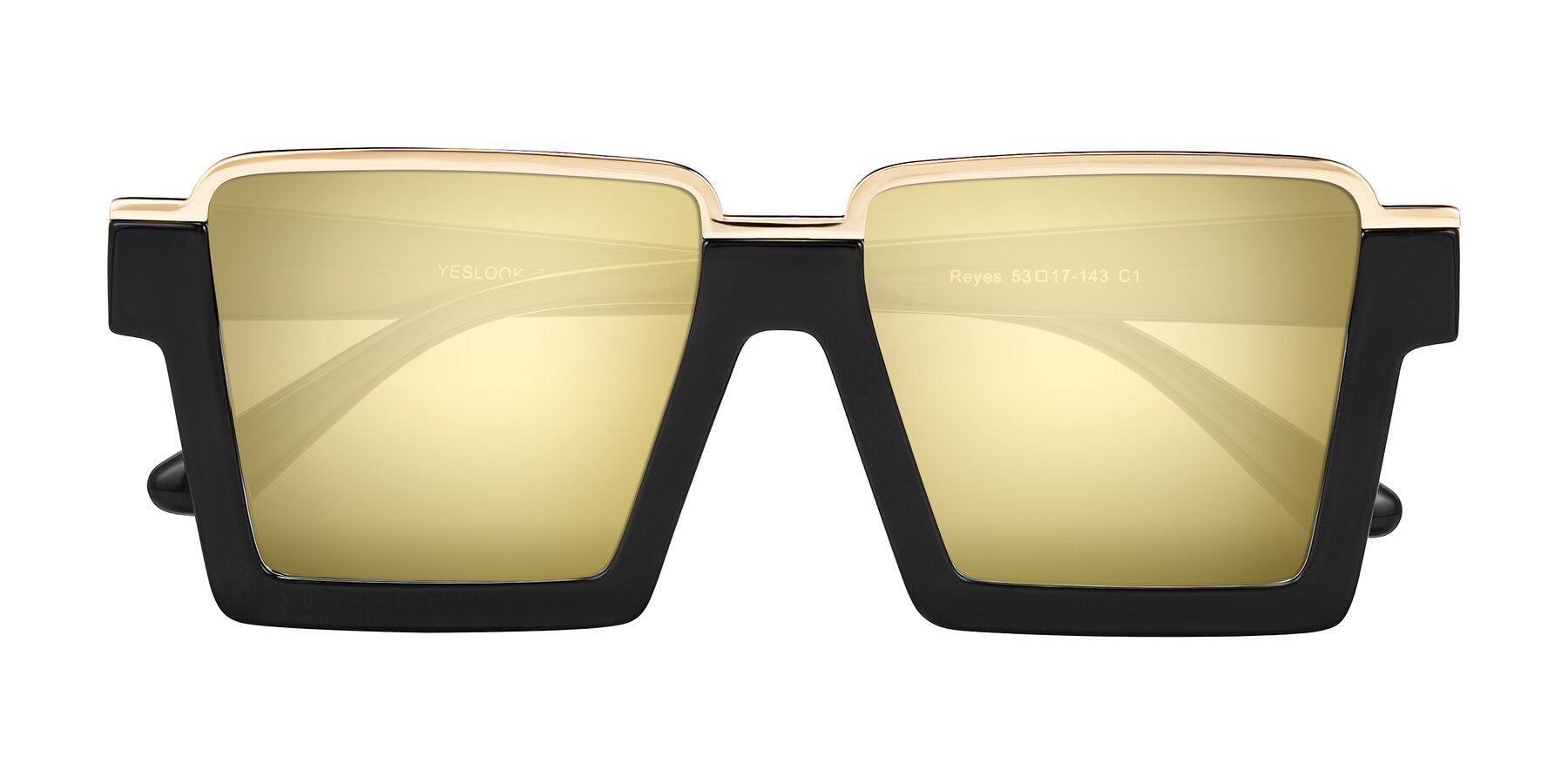 Folded Front of Reyes in Black with Gold Mirrored Lenses