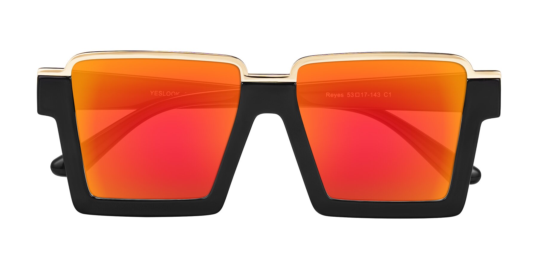 Folded Front of Reyes in Black with Red Gold Mirrored Lenses