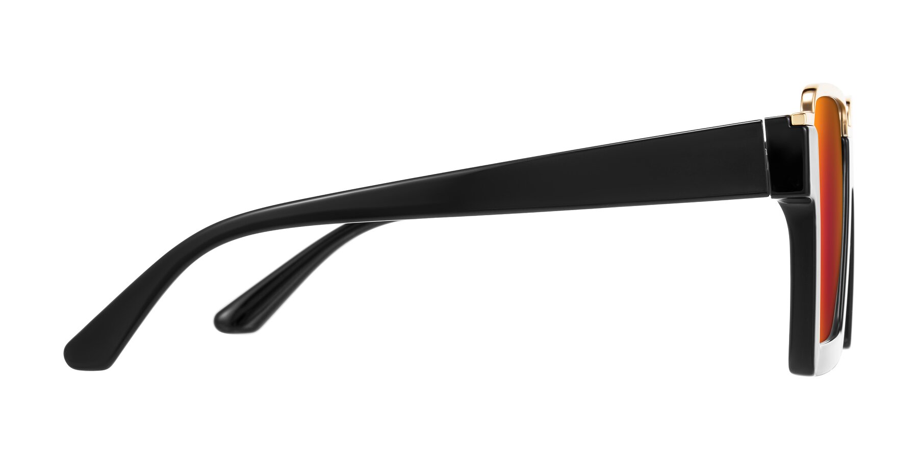 Side of Reyes in Black with Red Gold Mirrored Lenses