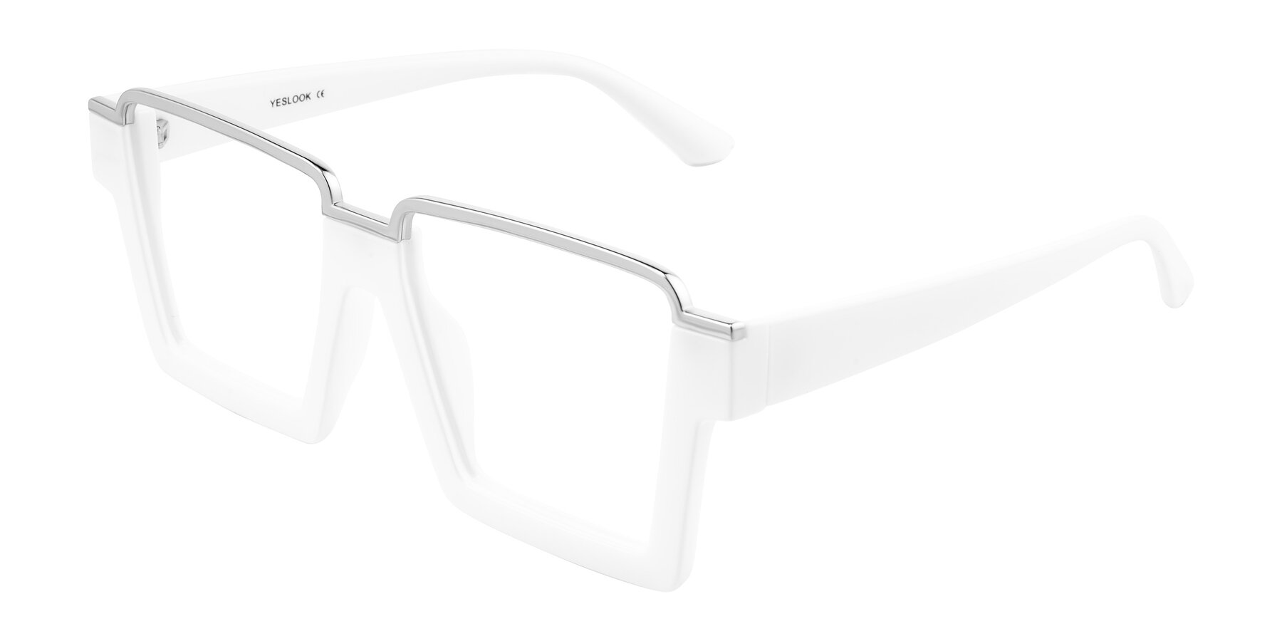 Angle of Reyes in White with Clear Eyeglass Lenses