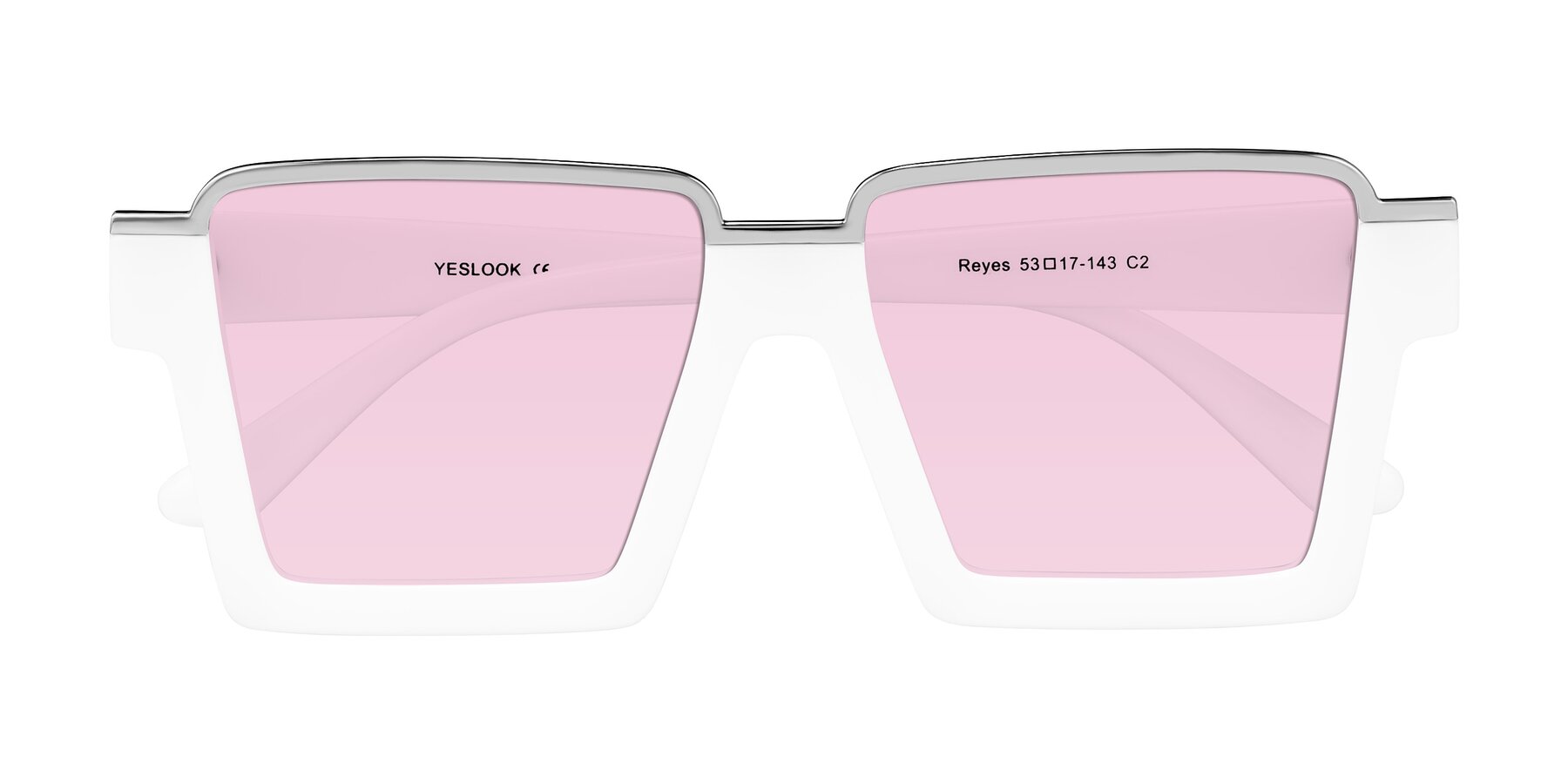 Folded Front of Reyes in White with Light Pink Tinted Lenses