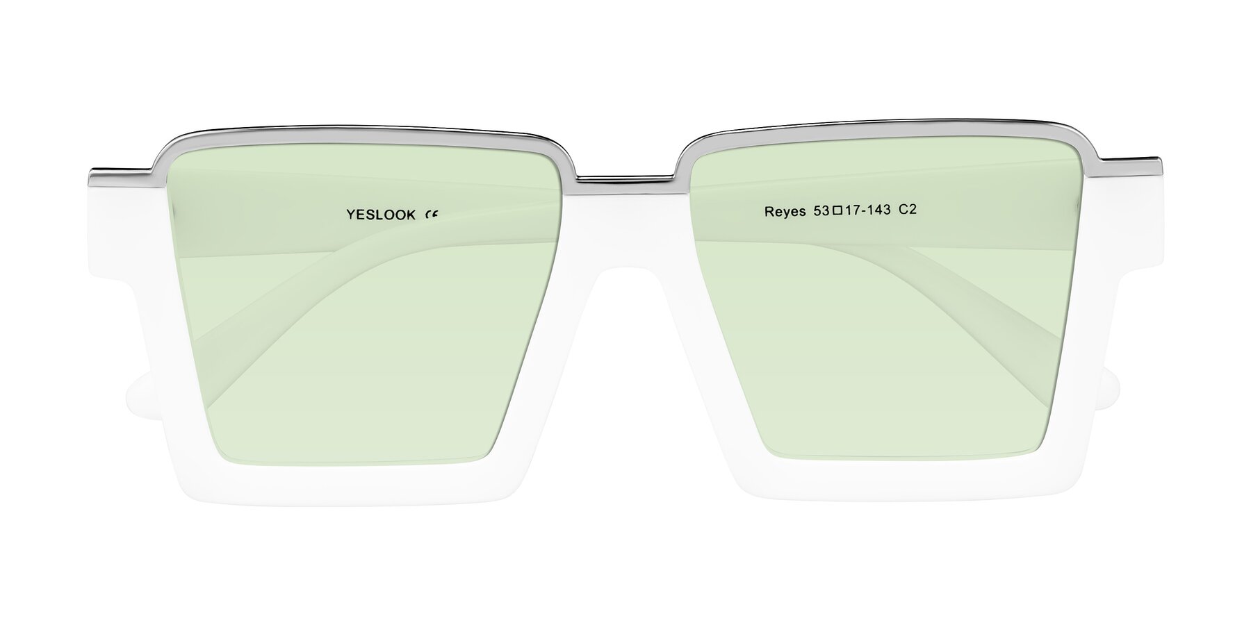 Folded Front of Reyes in White with Light Green Tinted Lenses