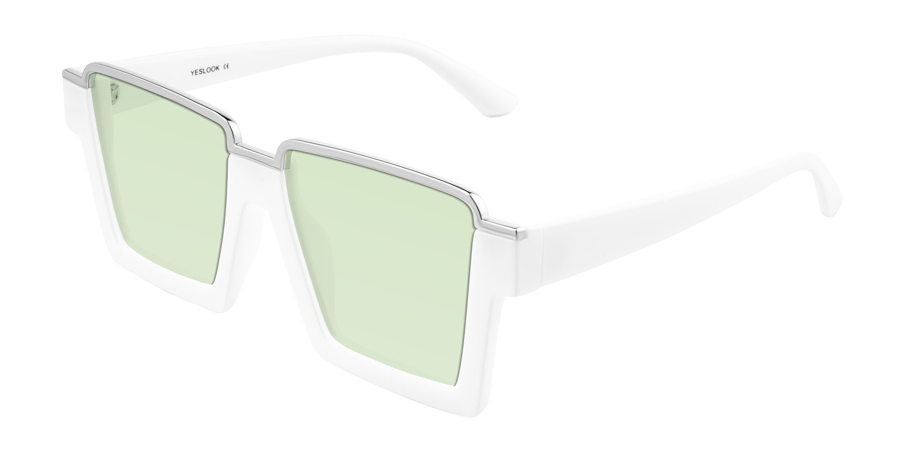 Angle of Reyes in White with Light Green Tinted Lenses