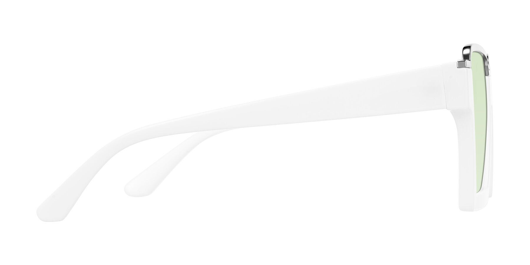 Side of Reyes in White with Light Green Tinted Lenses