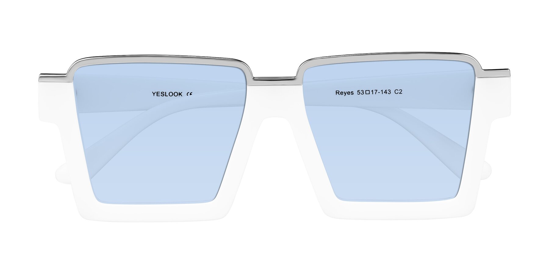 Folded Front of Reyes in White with Light Blue Tinted Lenses