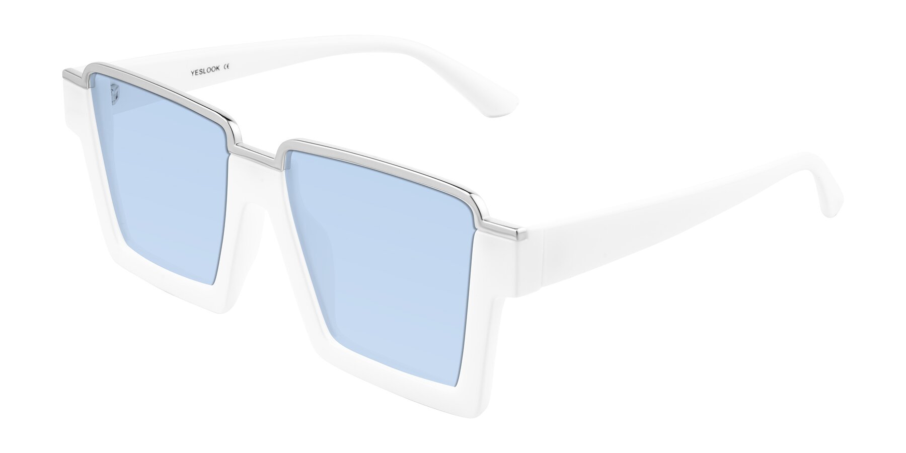 Angle of Reyes in White with Light Blue Tinted Lenses