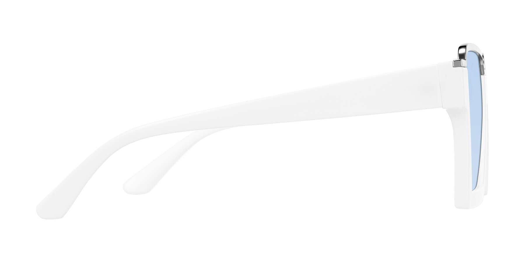 Side of Reyes in White with Light Blue Tinted Lenses