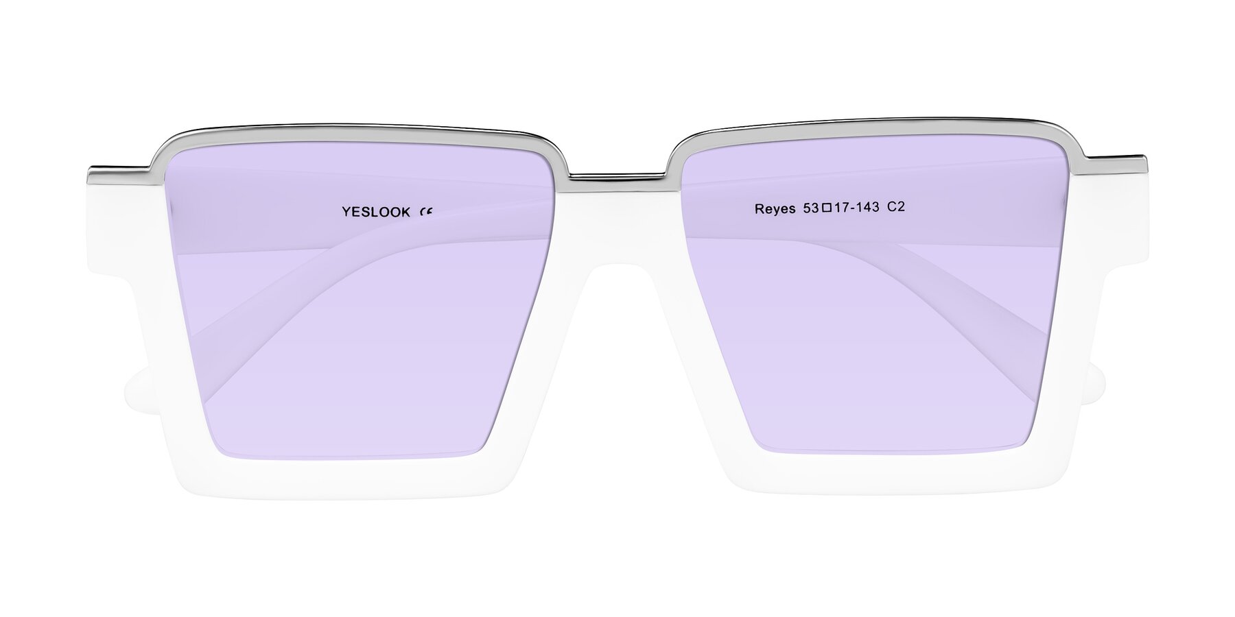 Folded Front of Reyes in White with Light Purple Tinted Lenses