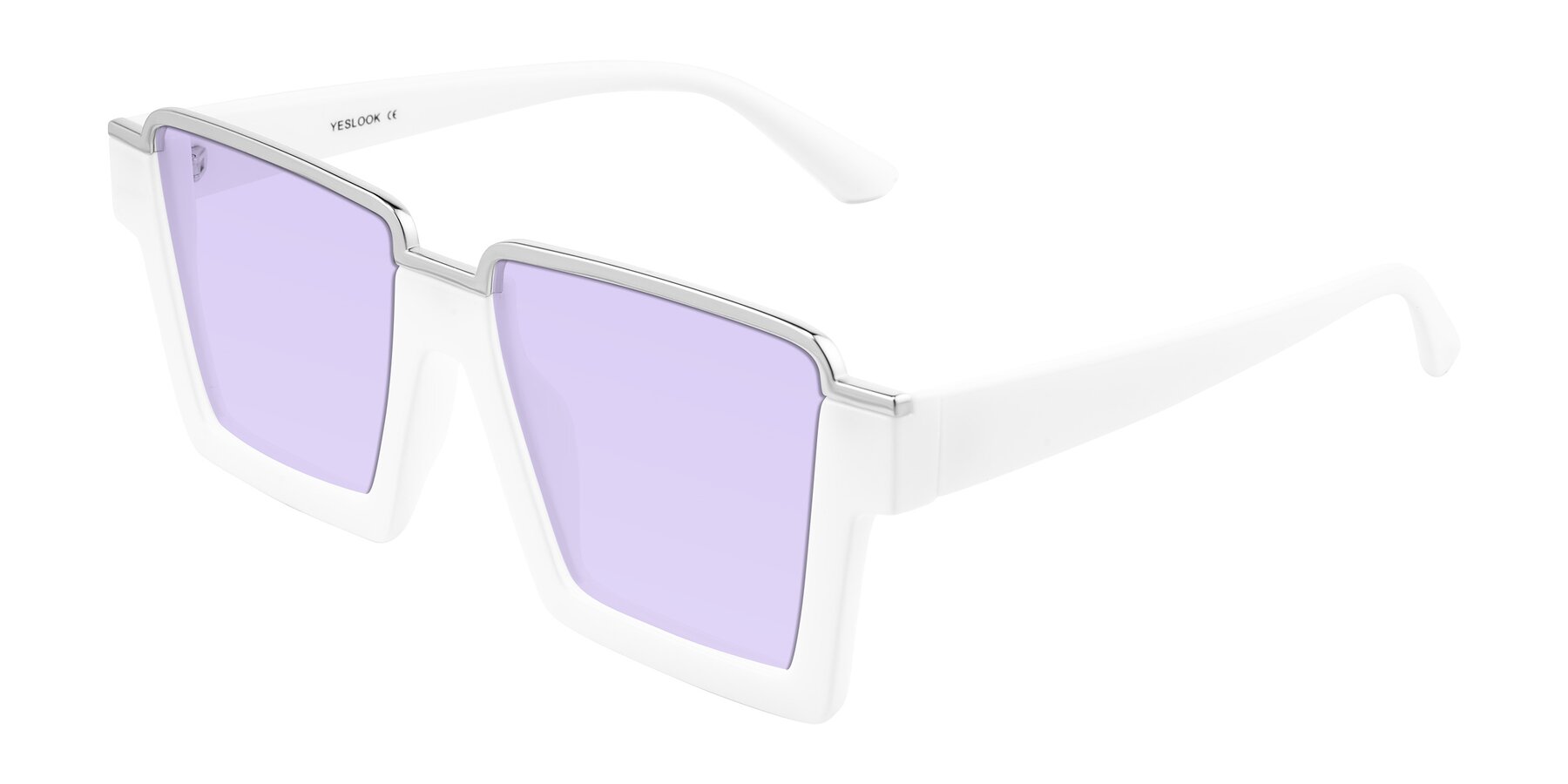 Angle of Reyes in White with Light Purple Tinted Lenses