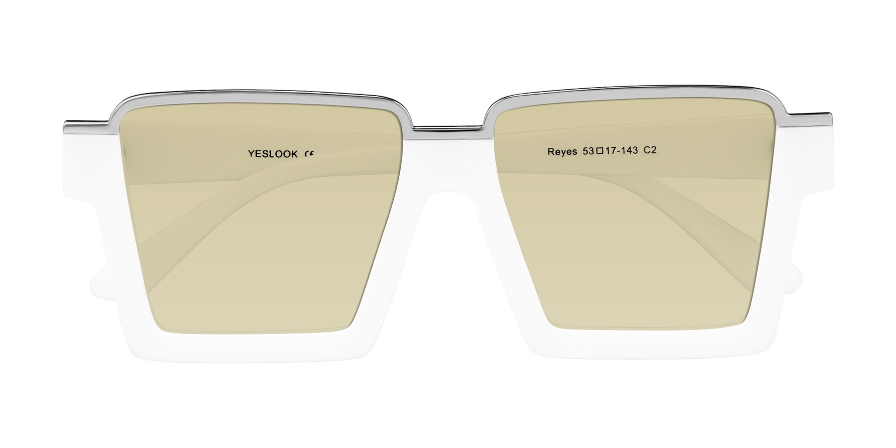 Folded Front of Reyes in White with Light Champagne Tinted Lenses