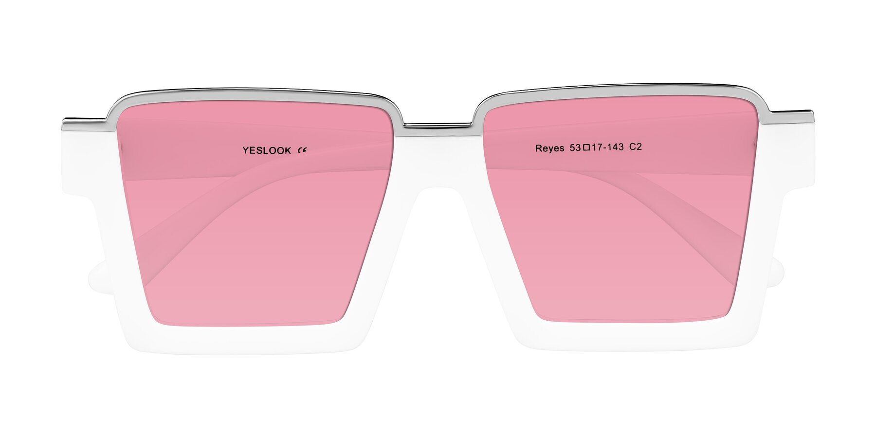 Folded Front of Reyes in White with Pink Tinted Lenses