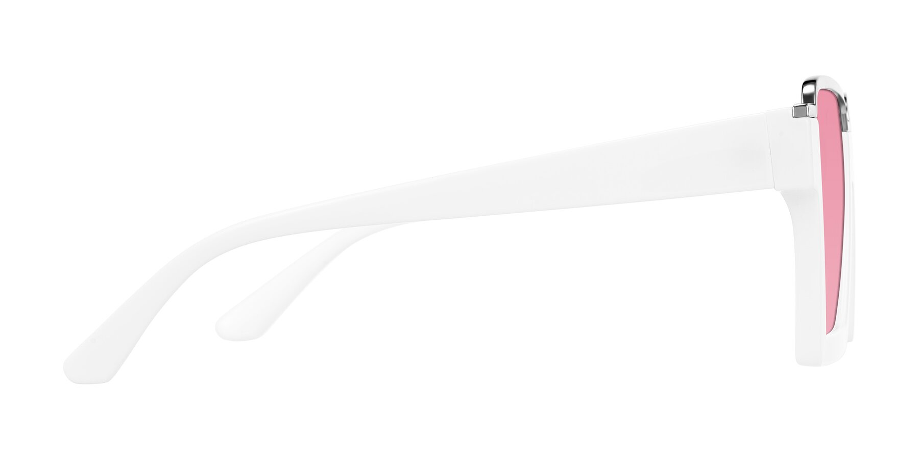 Side of Reyes in White with Pink Tinted Lenses
