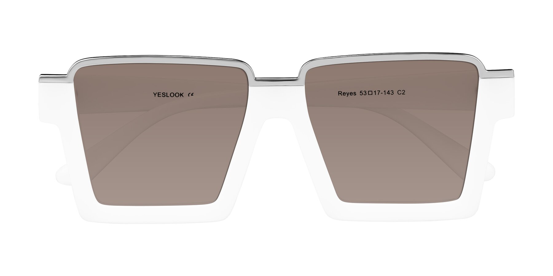 Folded Front of Reyes in White with Medium Brown Tinted Lenses