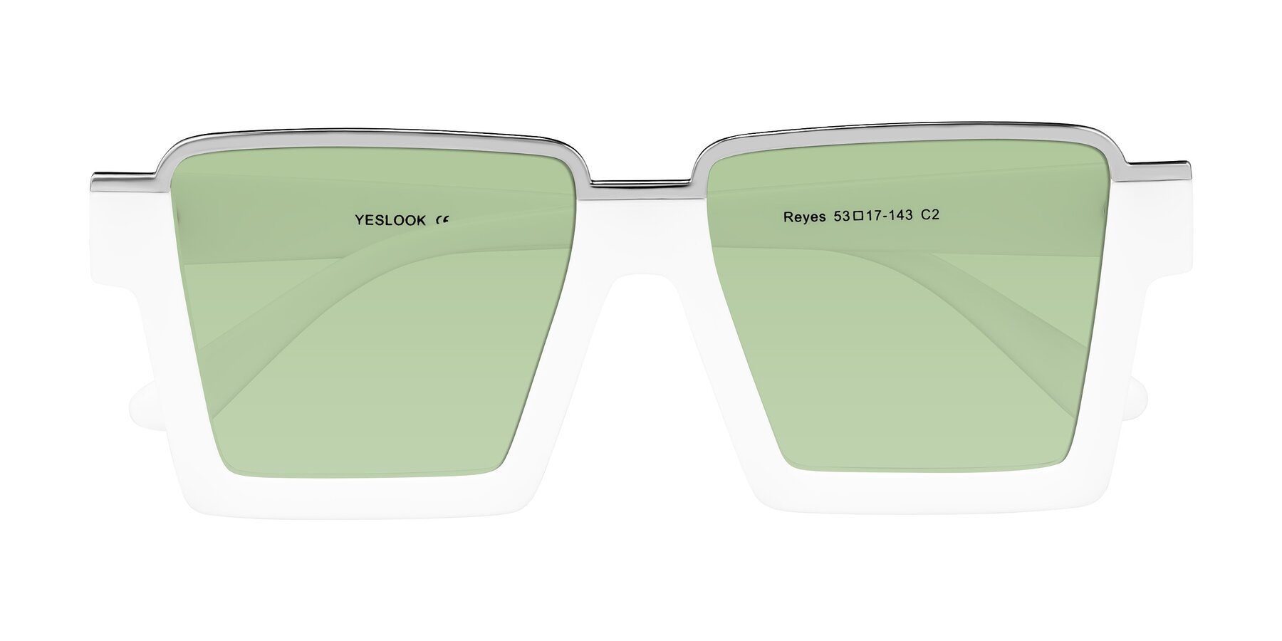 Reyas Color White Geek-Chic Oversized Square Tinted Sunglasses with Medium Green ...