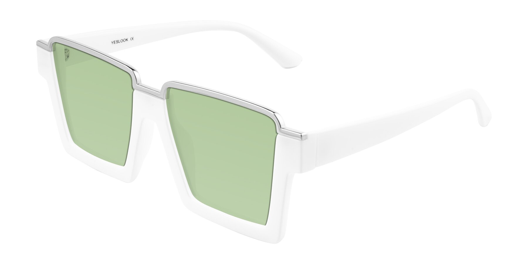 Reyas Color White Geek-Chic Oversized Square Tinted Sunglasses with Medium Green ...