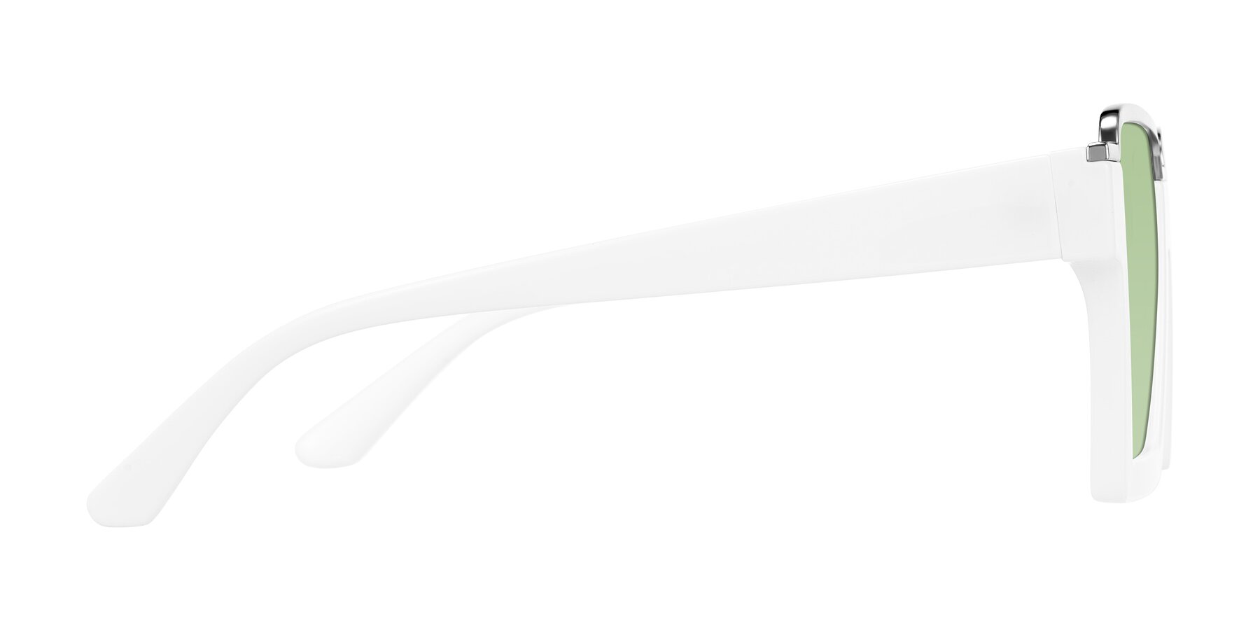 Side of Reyes in White with Medium Green Tinted Lenses