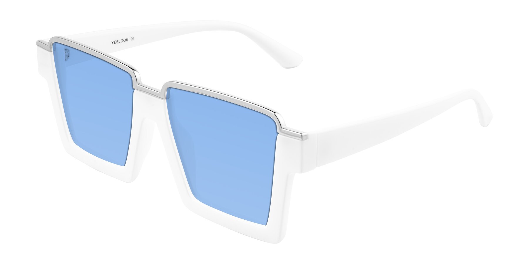 Angle of Reyes in White with Medium Blue Tinted Lenses