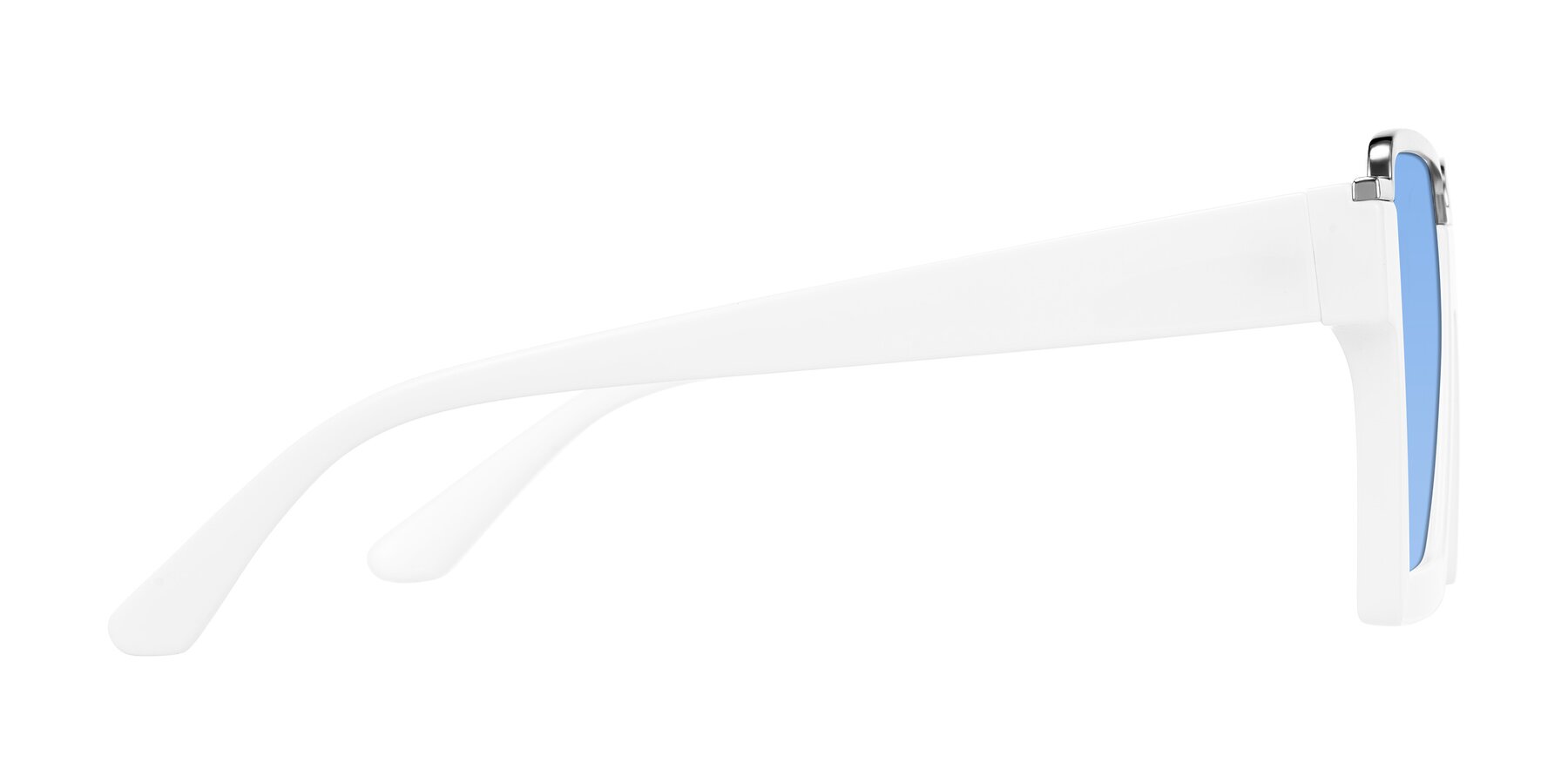 White Gear Blue Rounded Square White Geek-Chic Oversized Square Tinted Sunglasses with Medium Blue ...