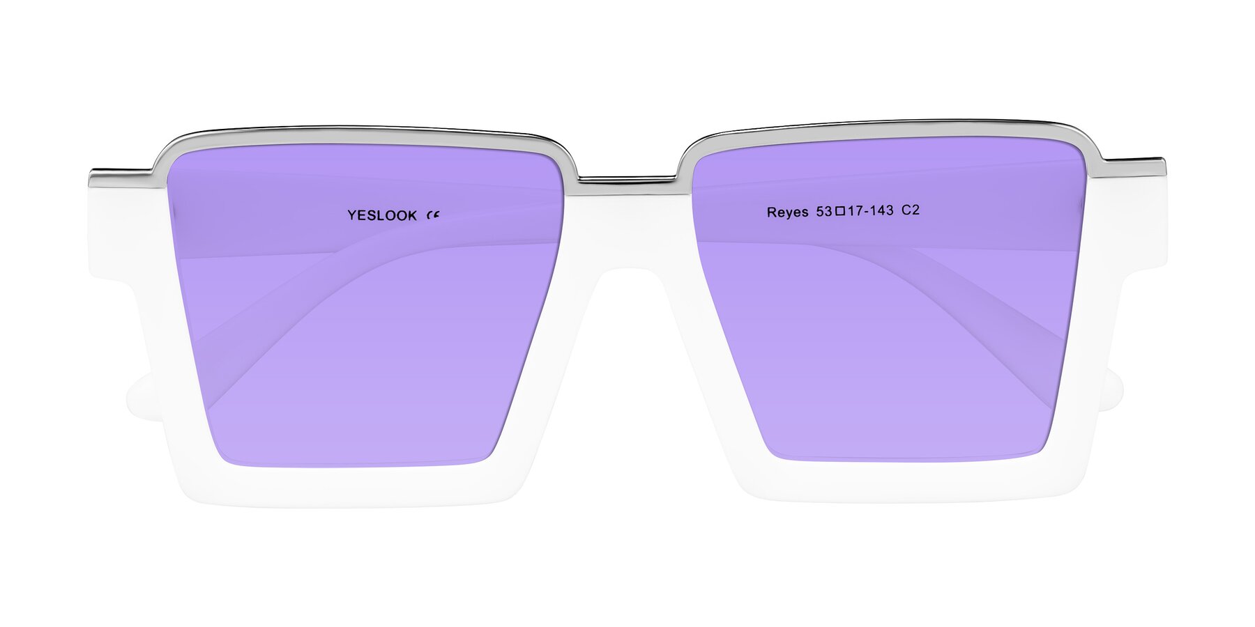 Folded Front of Reyes in White with Medium Purple Tinted Lenses