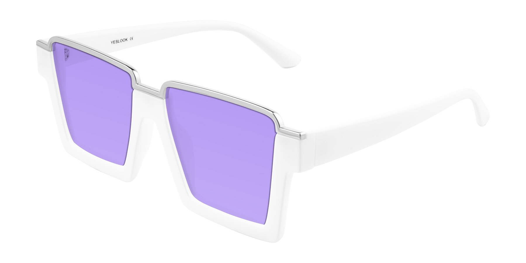 Angle of Reyes in White with Medium Purple Tinted Lenses