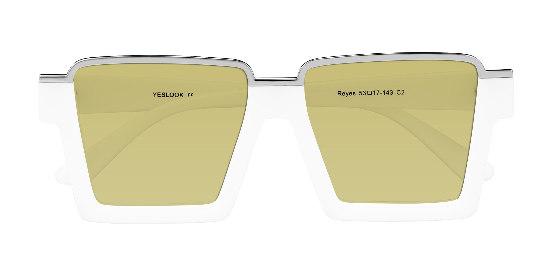 Folded Front of Reyes in White with Medium Champagne Tinted Lenses