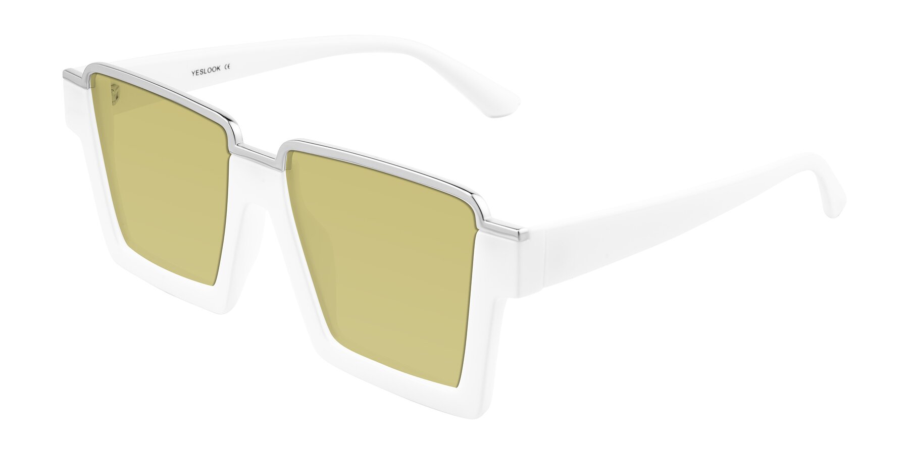 Angle of Reyes in White with Medium Champagne Tinted Lenses