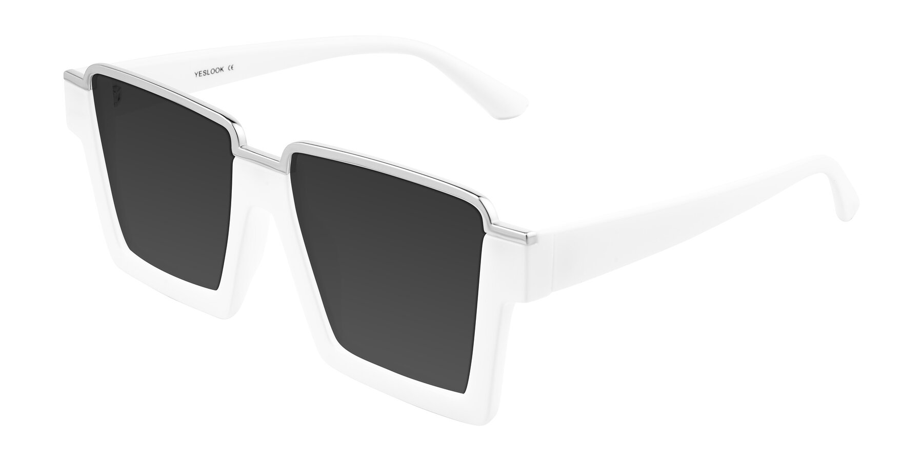 Reyas Color White Geek-Chic Oversized Square Tinted Sunglasses with Gray Sunwear ...