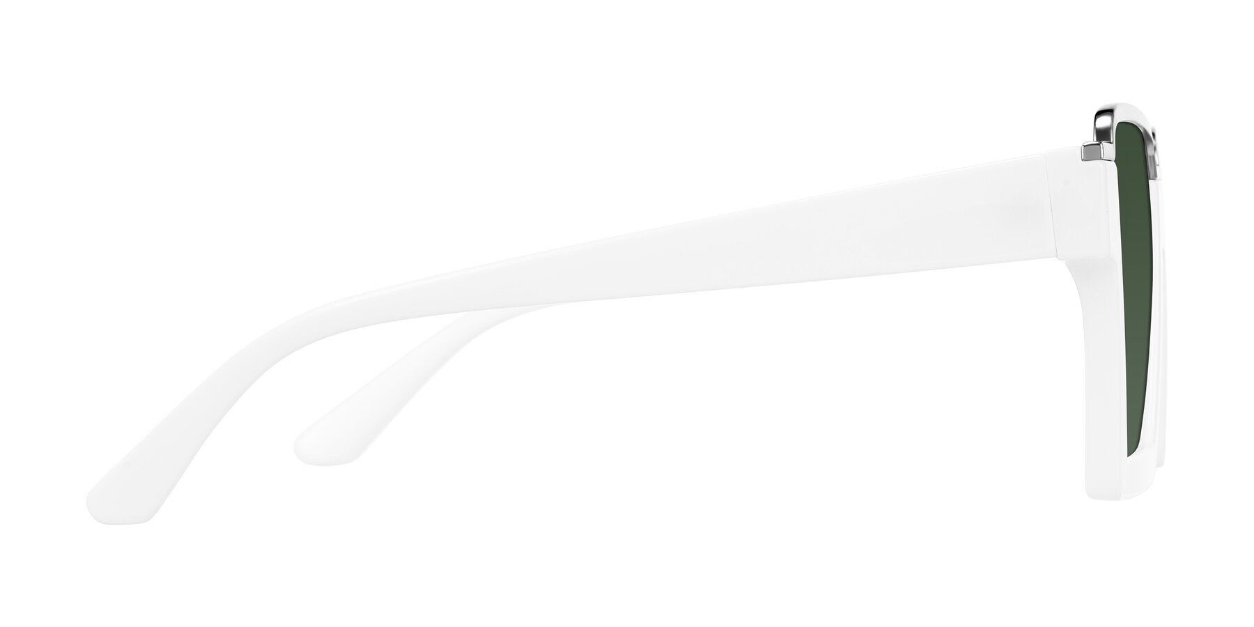 Side of Reyes in White with Green Tinted Lenses