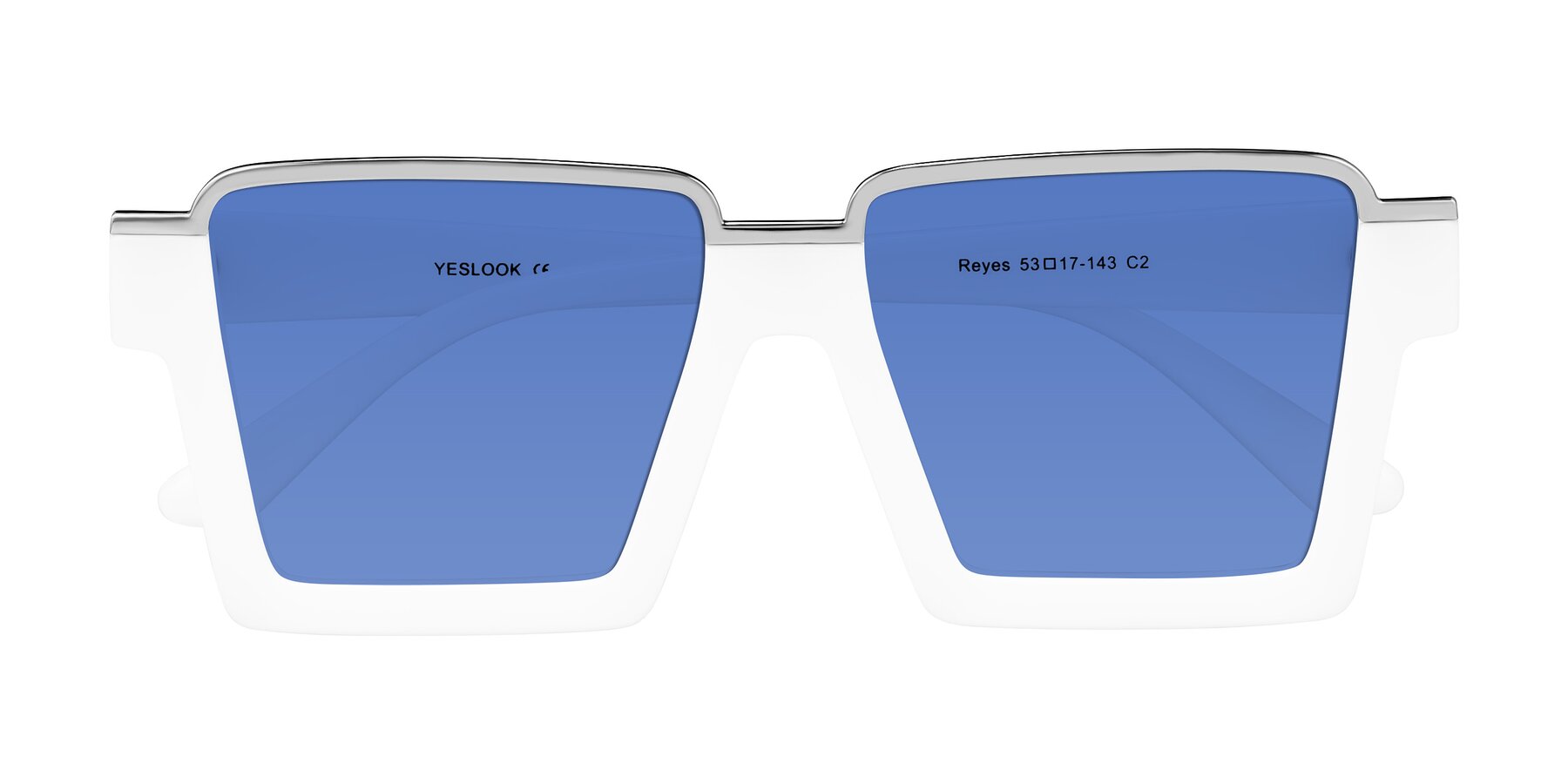 White Gear Blue Rounded Square White Geek-Chic Oversized Square Tinted Sunglasses with Blue Sunwear ...